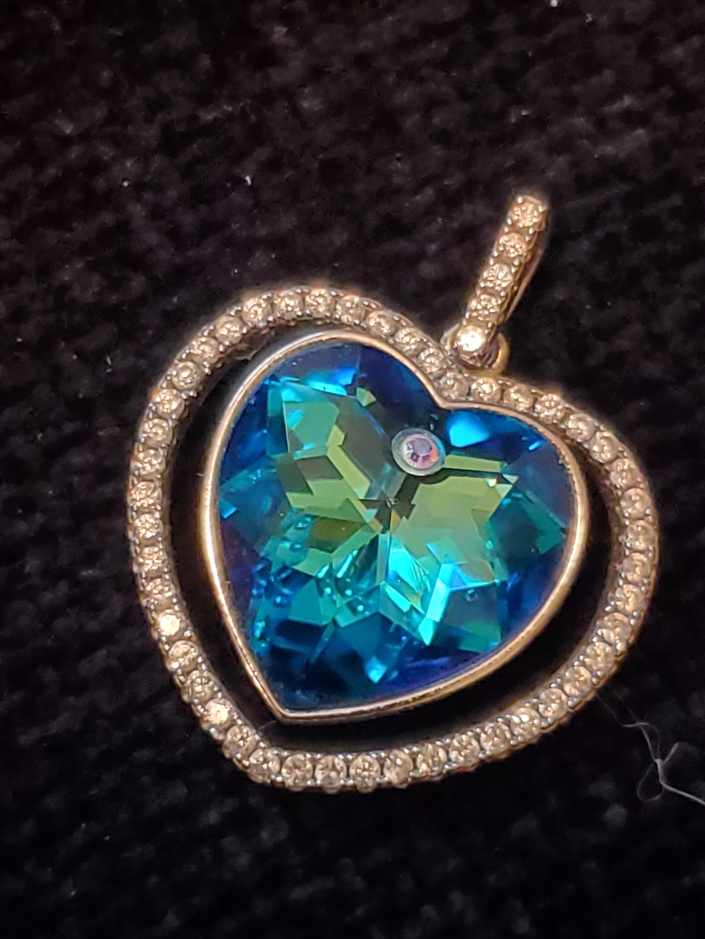 Sterling Silver Heart Pendant with Blue-Green Crystal